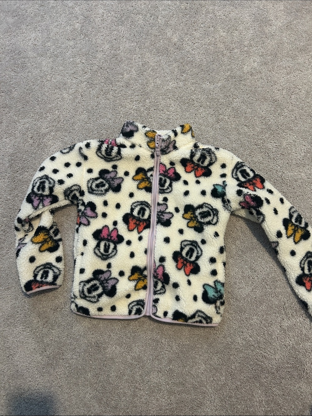 Disney Cream Fleece Jacket with Multicolor Minnie Pattern
